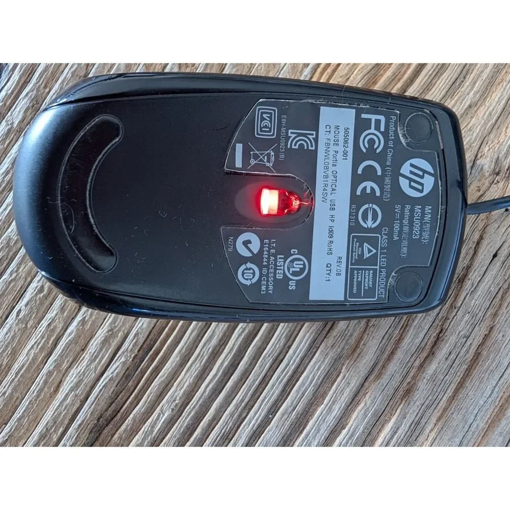 HP MSU0923 Wired Optical USB Mouse Black 505062-001 Portia